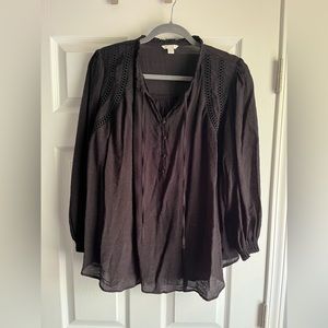Black flowy shirt with tie strings at neck